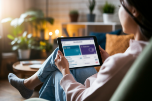 personne-decontractee-salon-tablette-plantes