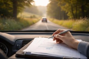 route-campagne-voiture-mouvement-matin